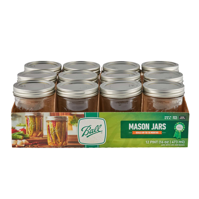 Ball, Glass Mason Jars with Lids & Bands, Wide Mouth, Clear, 16 oz, 12  Count 