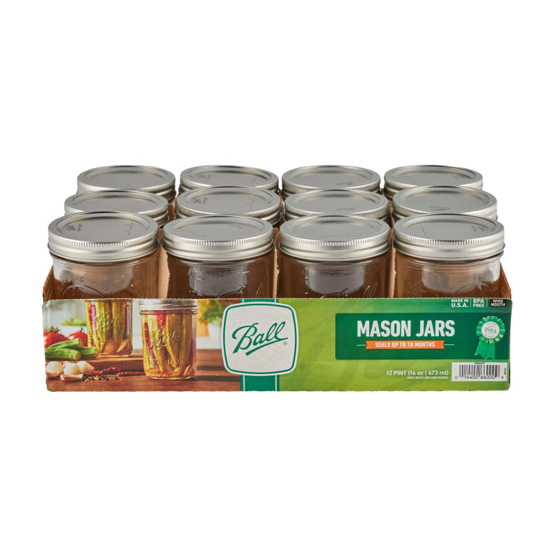 Ball 16oz 12pk Glass Wide Mouth Mason Jar with Lid and Band