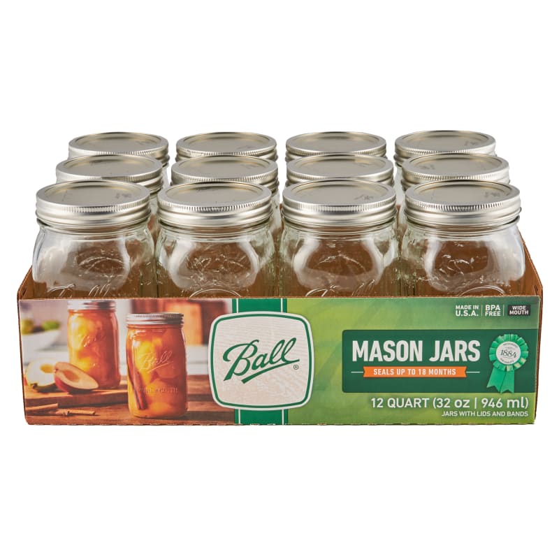 1 Quart Ball Wide Mouth Mason Canning Jar, Set of 12