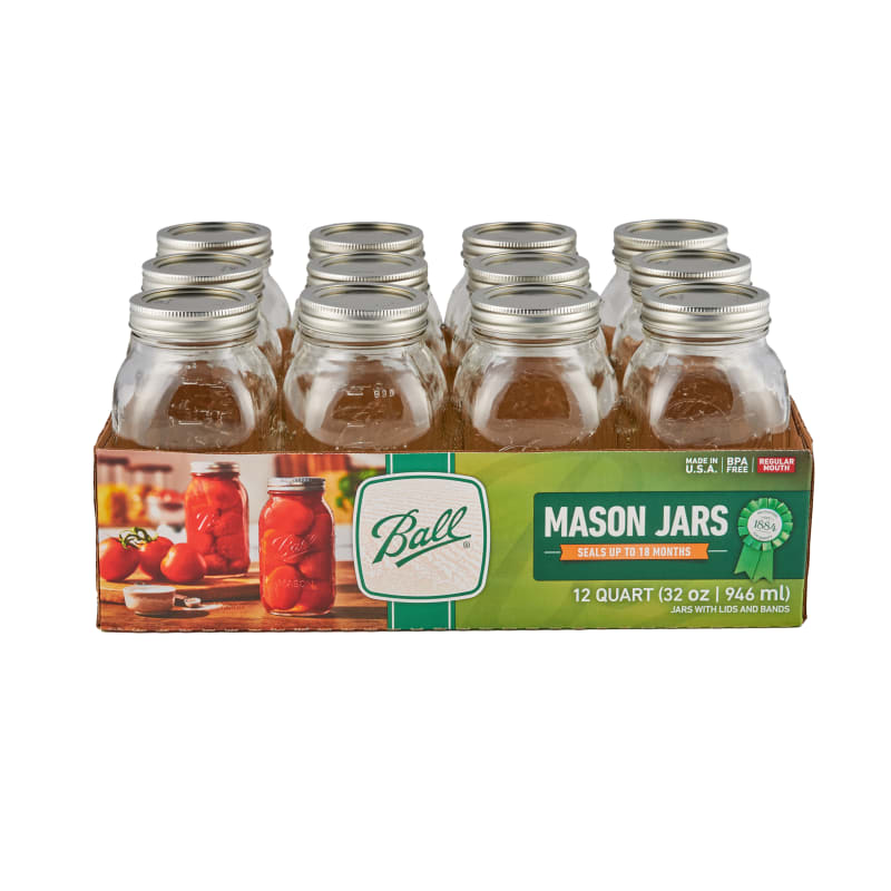 Regular Mouth Glass Quart Canning Jars w/ Lids & Bands