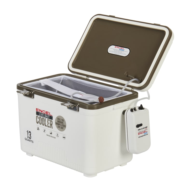 Engel Cooler 30 Qt Live Bait Dry Box/ Cooler with Rod Holders in White