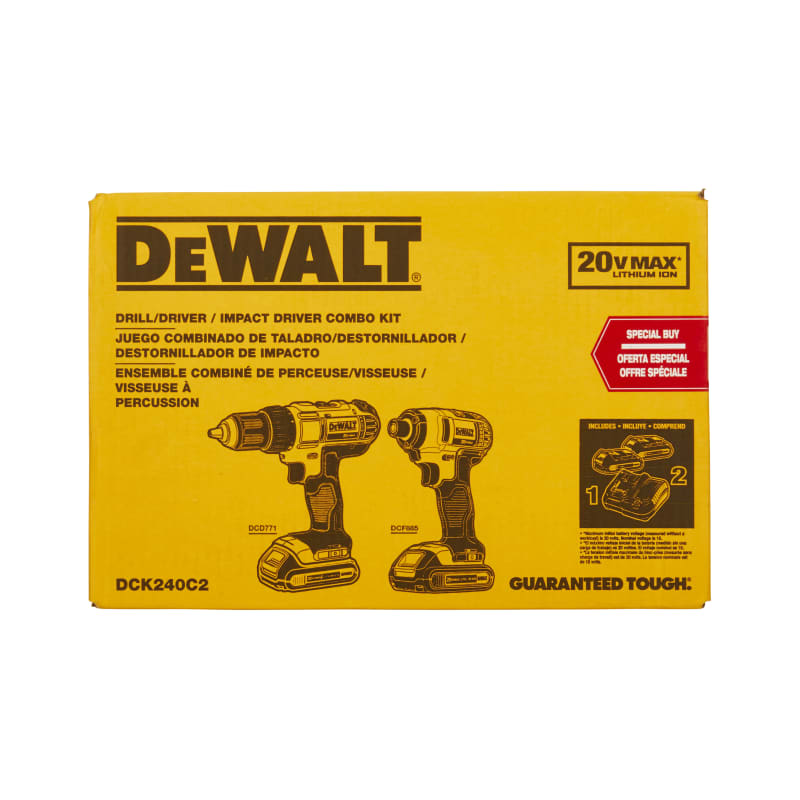 DeWALT 20V MAX Cordless Drill and Impact Driver, Power Tool Combo Kit with  2 Batteries and Charger, Yellow/Black, DCK240C2 at Tractor Supply Co.