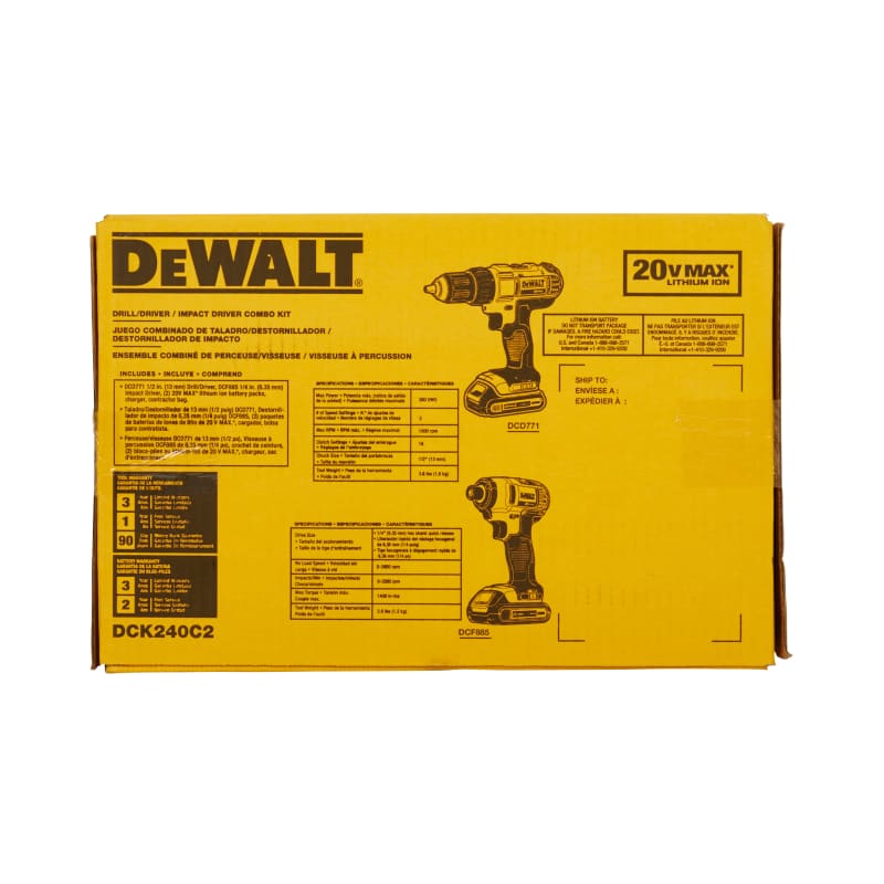 DeWALT 20V MAX Cordless Drill and Impact Driver, Power Tool Combo Kit with  2 Batteries and Charger, Yellow/Black, DCK240C2 at Tractor Supply Co.