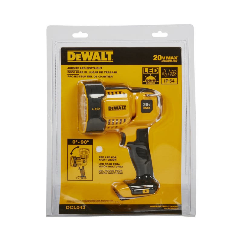 DEWALT 20V MAX LED Work Light, Handheld Spotlight with 508 Yard Distance,  Pivoting Head, 1500 Lumens, Cordless, Battery Not Included (DCL043)