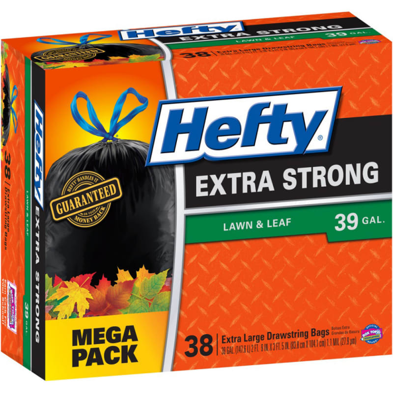 Hefty Strong Drawstring Bags, Lawn & Leaf, Extra Large, 39 Gallon, Mega Pack - 38 bags