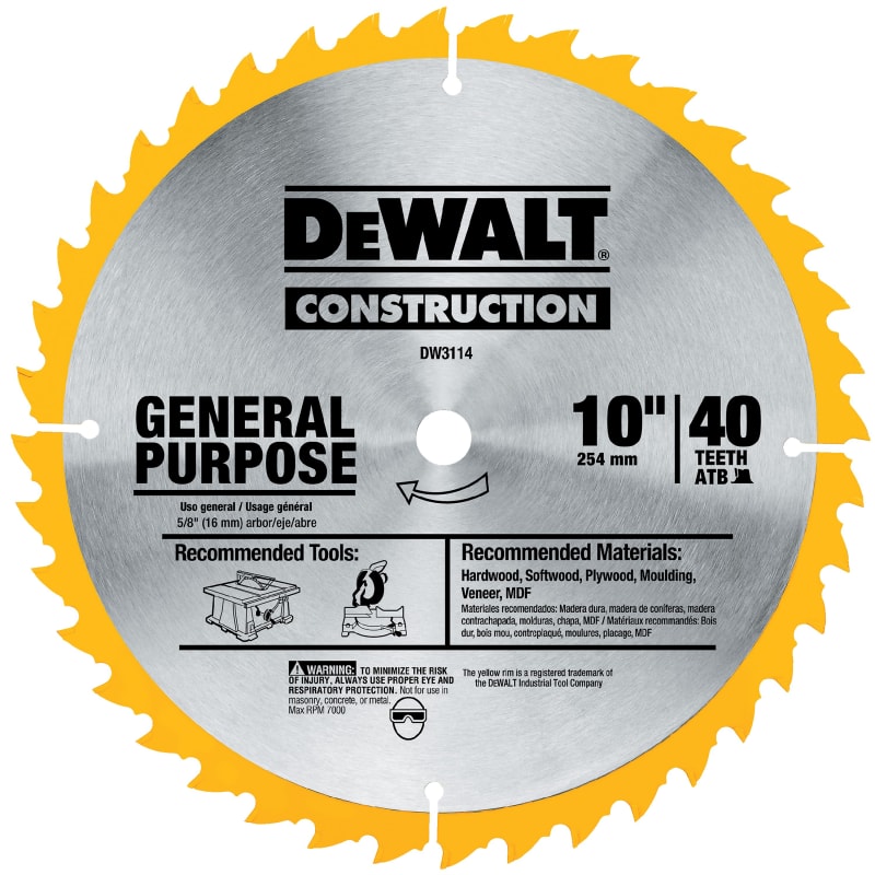 Dewalt 10 40t saw blade clearance