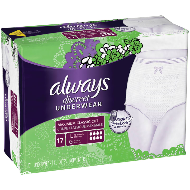 Discreet Large Maximum Classic Cut Underwear - 17 ct by Always at Fleet Farm