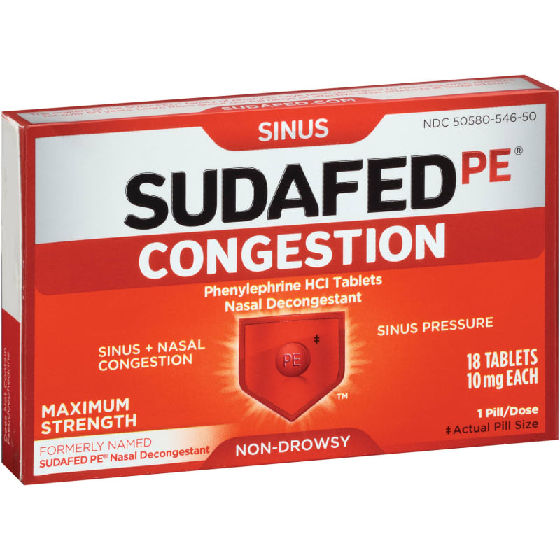 PE Maximum Strength Congestion Sinus Pressure Relief Tablets 18 ct
