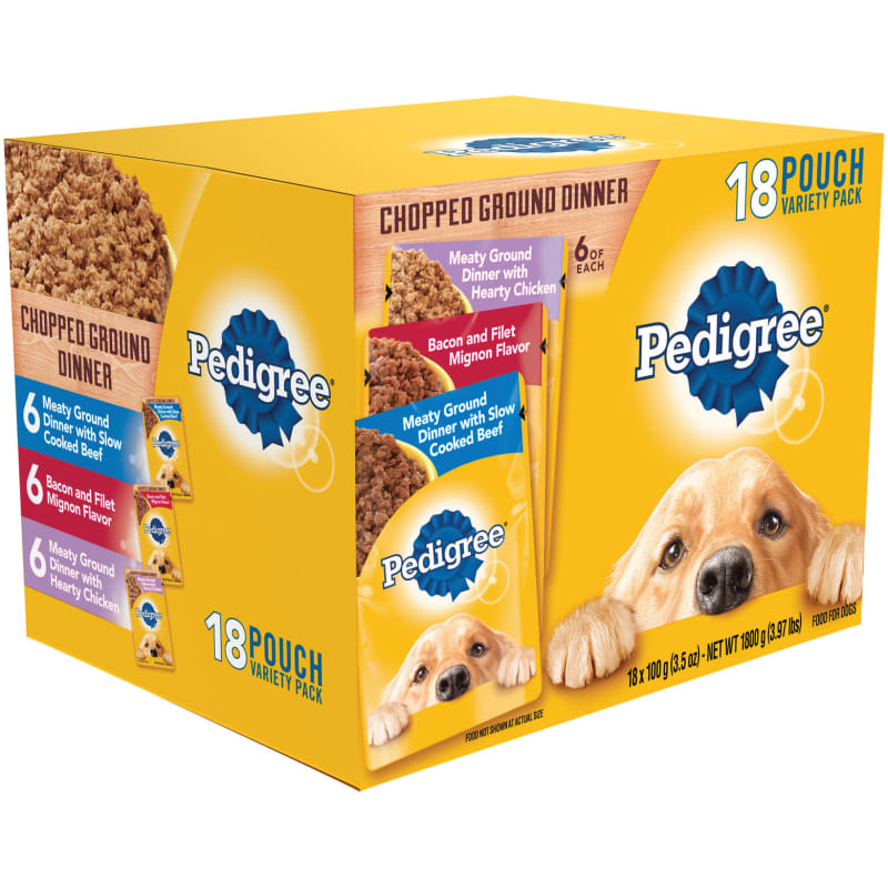 Pedigree puppy chopped ground dinner with chicken & beef canned dog food on sale