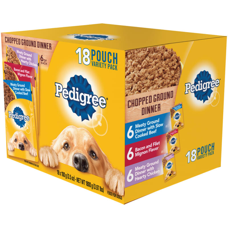 PEDIGREE Adult Wet Dog Food Chopped Ground Dinner Variety Pack 18 3.5 oz. Pouches