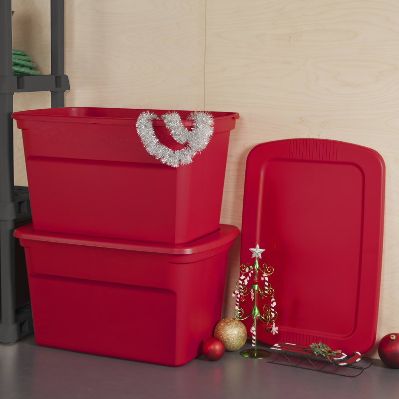 12 gal Black & Red Opaque Hinged Lid Industrial Plastic Storage Tote by  Sterilite at Fleet Farm