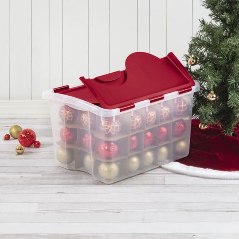 48 qt Holiday Ornament Storage Box w/ Hinged Lid