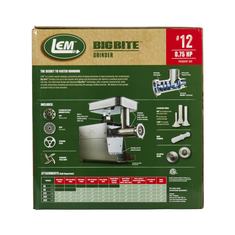 Lem #12 Big Bite Grinder, Stainless Steel