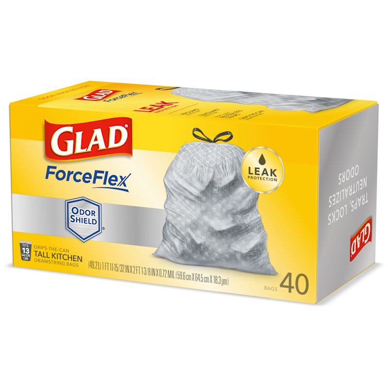 Glad Tall Kitchen Trash Bags, 13 Gallon, 40 Bags (ForceFlexPlus