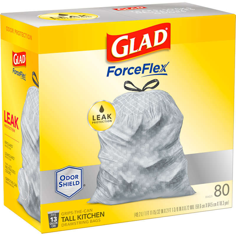 Glad ForceFlex Kitchen Bags, Tall, Drawstring, 13 Gallon - 80 bags