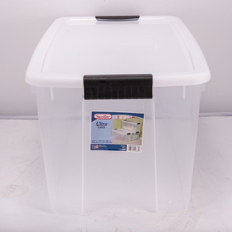 Sterilite 70 Qt Clear Plastic Stackable Storage Bin w/ White Latch Lid, 20  Pack, 1 Piece - Pay Less Super Markets