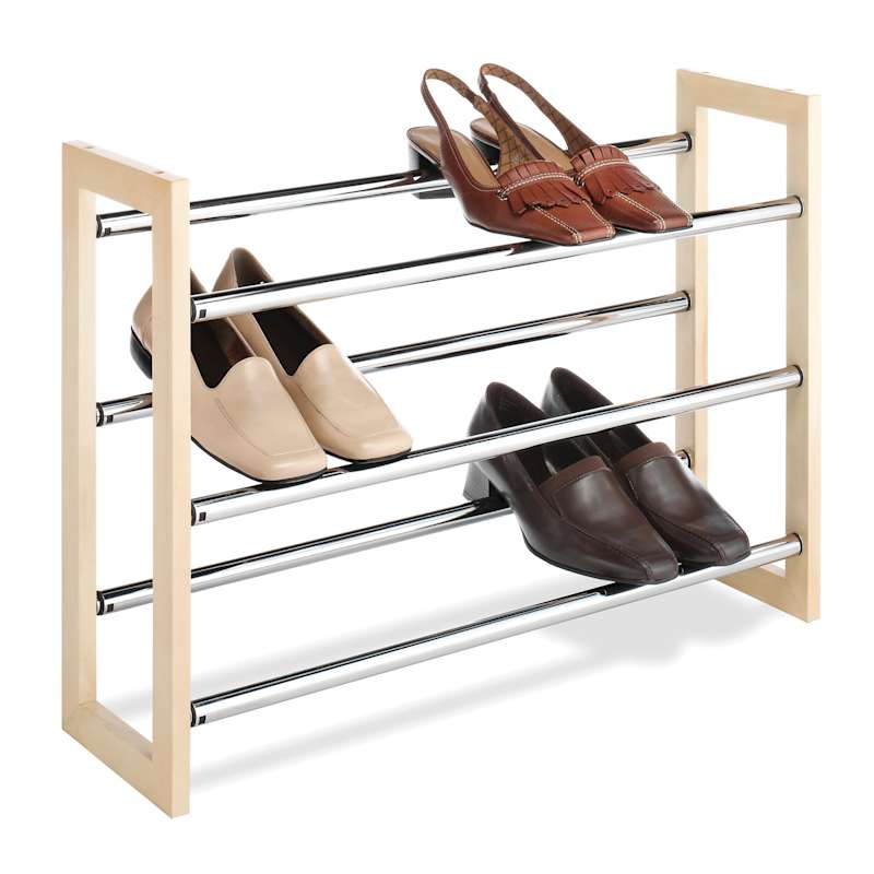 Whitmor 3-Tier Expandable Shoe Rack, Natural/Chorme