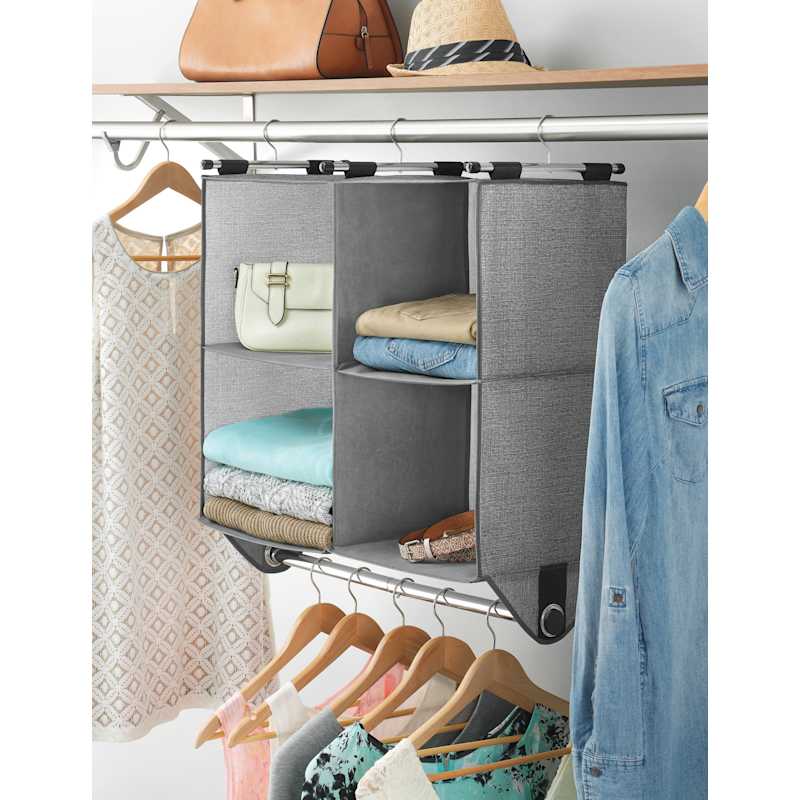 Hanging 4 Section Gray Closet Organizer w Garment Rod by Whitmor