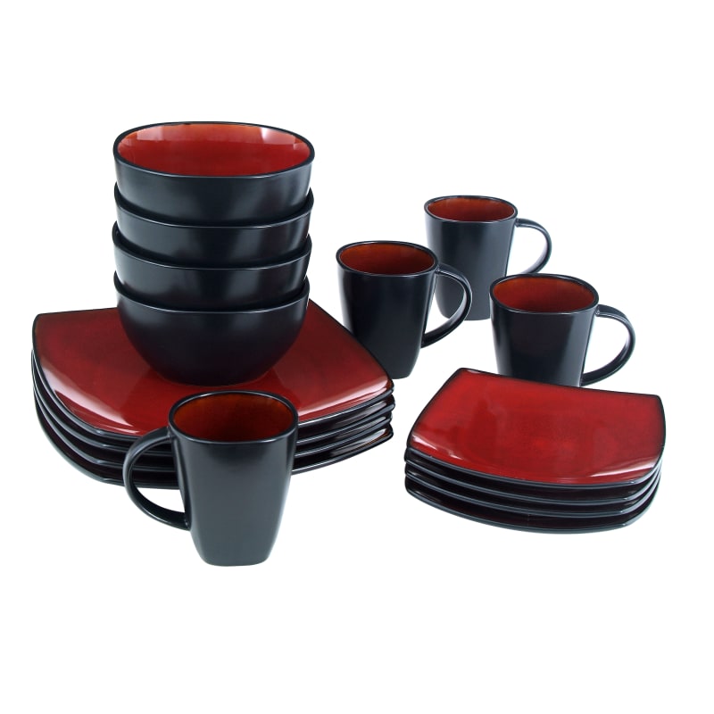 Dinner Plates Gibson Red And Black Dinnerware 16 Pc Red/Black Soho
