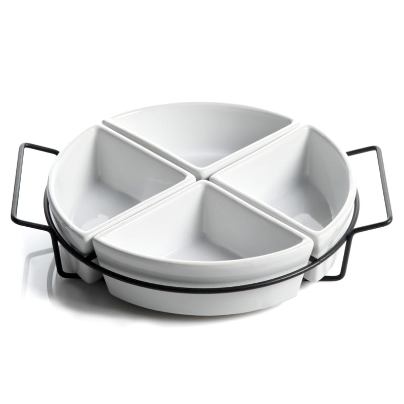 4 Section White Gracious Dining Tidbit Dish Set w/Wire Rack by
