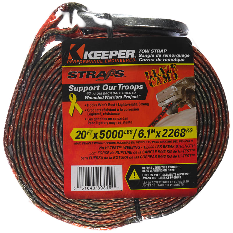 20 ft Blaze Orange Camo Tow Strap by Keeper at Fleet Farm