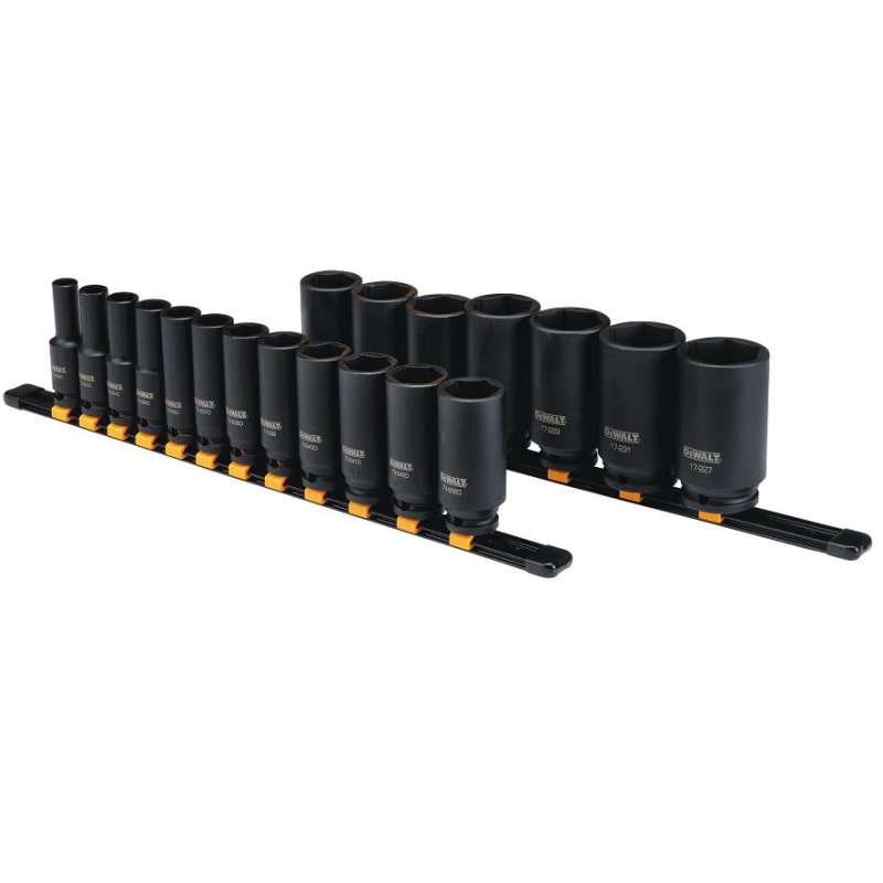 19 Pc 1/2 in Drive Deep Impact 6 Point Socket Set by DEWALT at