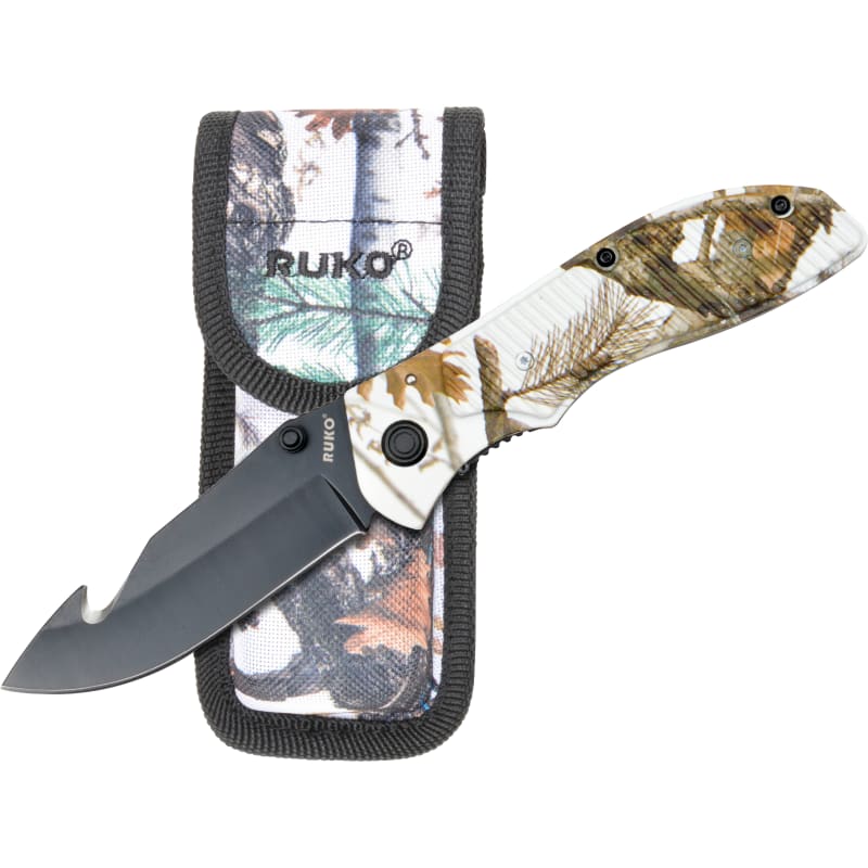 Outfitter 3.5 Tundra Realistic Camo Gut Hook Blade Folding Knife w