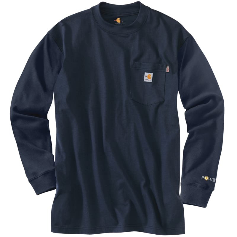 Carhartt Men's Force Navy Flame-Resistant Long Sleeve Cotton T-Shirt