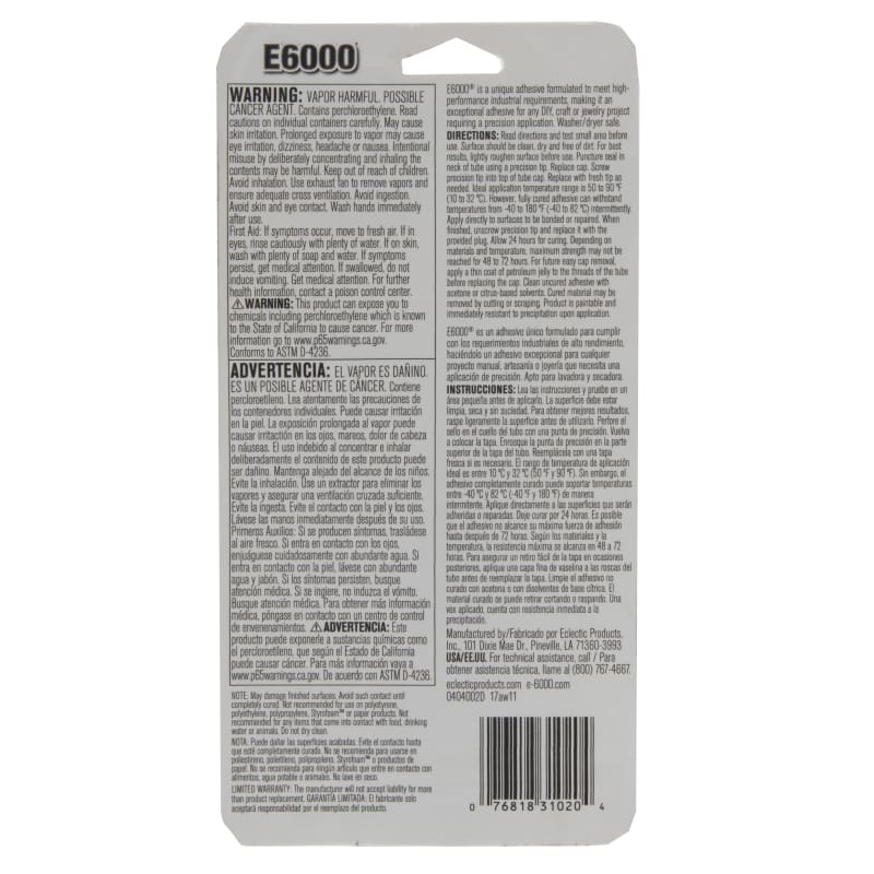 E6000 High Viscosity Adhesive 1 Pack Tufting Glue