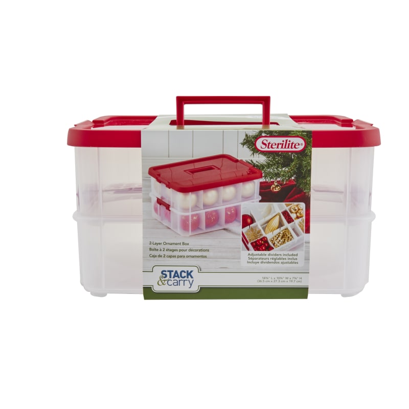 Christmas Ornament Storage Box with Adjustable Dividers (Red) The Holiday Aisle