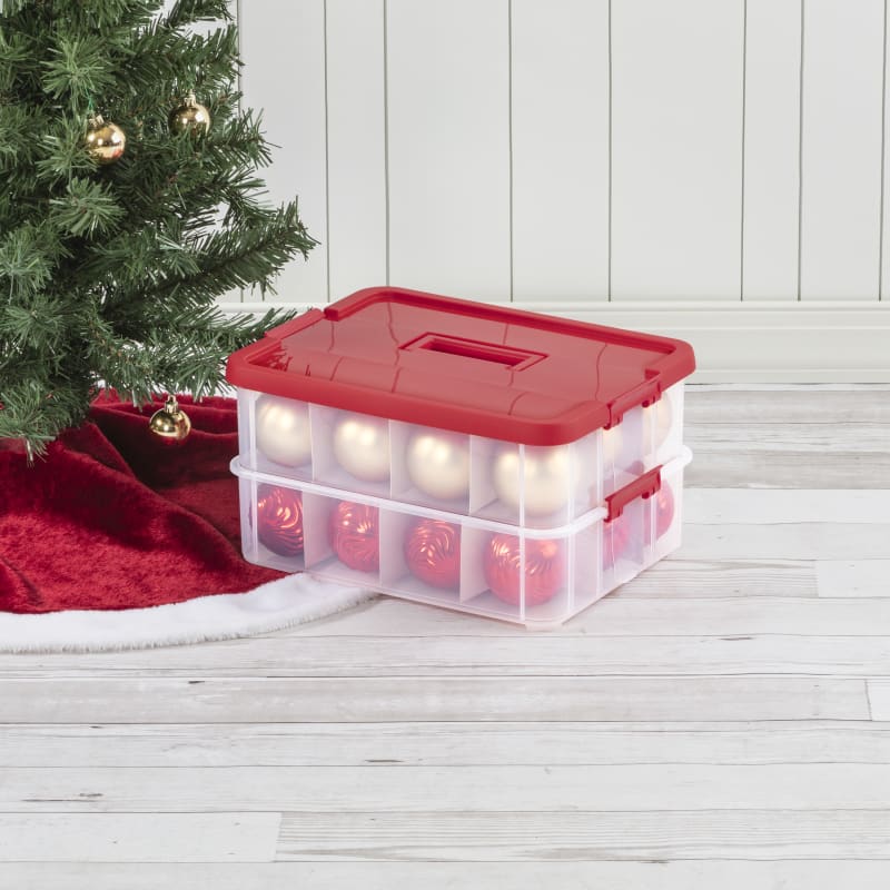 Sterilite Red Holiday Ornament Adjustable Storage Container Organizer Case-  Holds 32 Ornaments