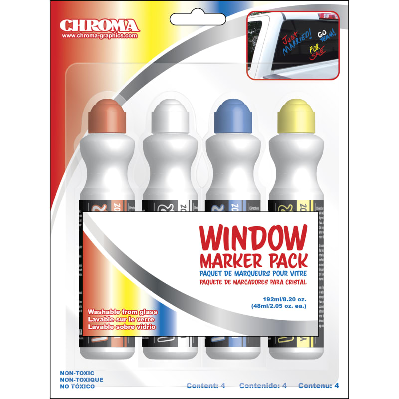 Chroma Red White Blue & Yellow Window Markers - 4 Pk by Chroma at