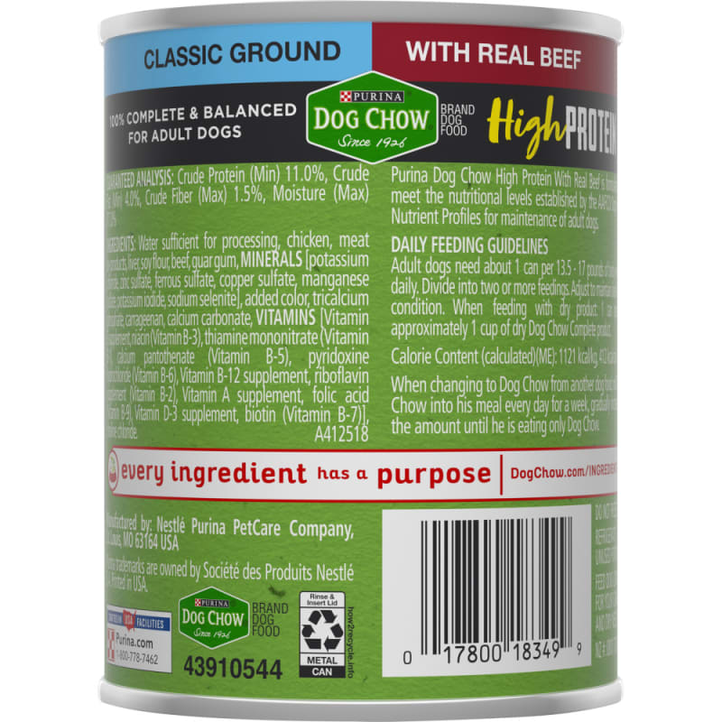 Purina Dog Chow High Protein 13 oz Classic Ground Beef Adult ...