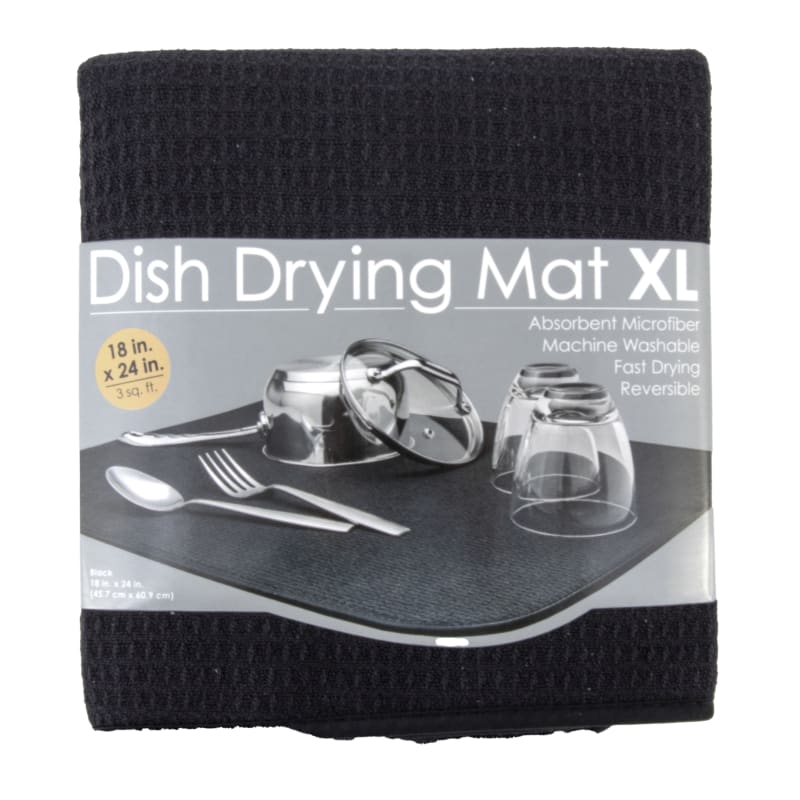 S&T INC. Dish Drying Mat for Kitchen, Absorbent, Reversible Microfiber Dish  Mat, 16 Inch x 18 Inch, Black