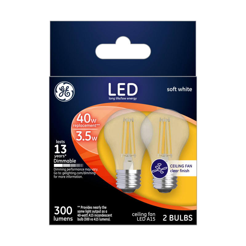 3.5W LED A15 Soft White Clear Ceiling Fan Light Bulbs - 2 Pk by GE at Fleet  Farm