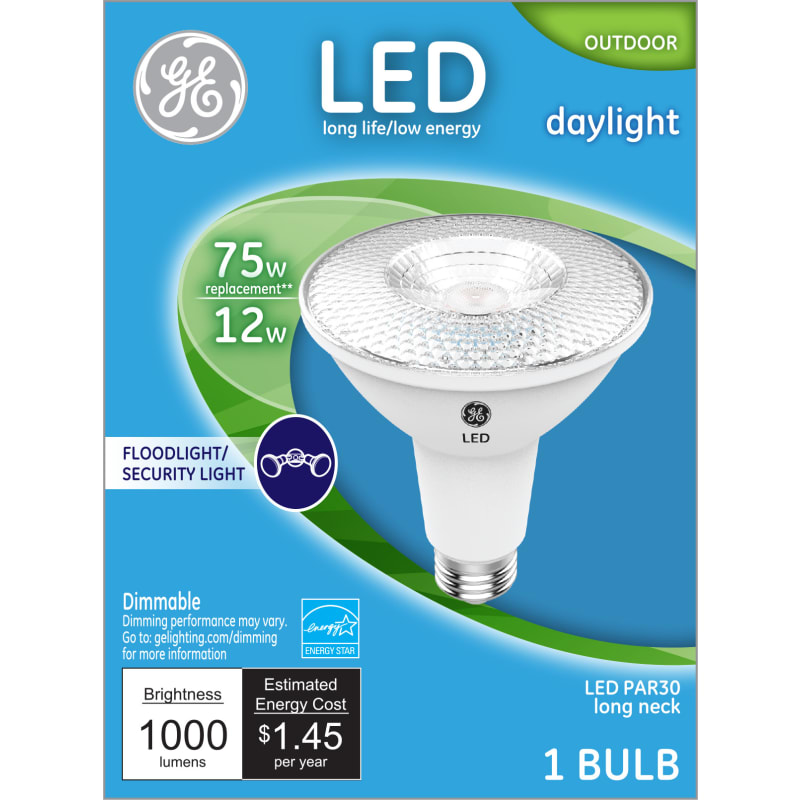 GE LED Flood Security Bulb PAR30 Daylight Long Neck 1000 Lumens 12 Watt