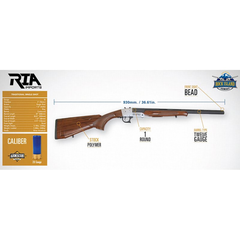 Traditional 20Ga Single Shot Wood & Forend Silver Receiver Shotgun