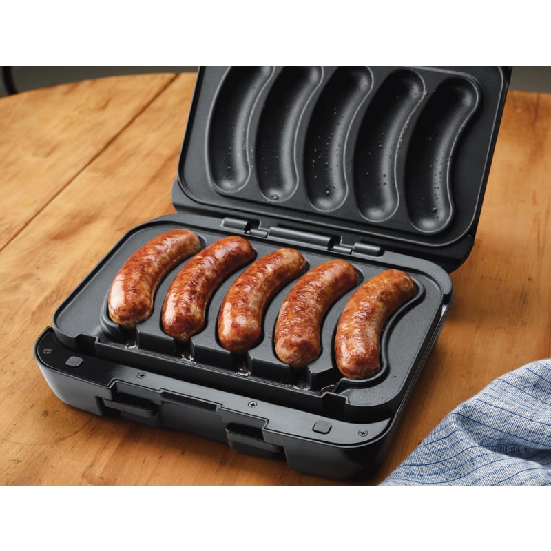 Sizzling Sausage 3-in-1 Black Indoor Electric Grill with Removable Plates