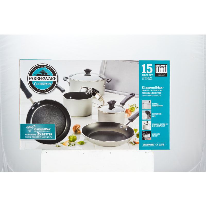 Farberware Dishwasher Safe Nonstick 15-Piece Cookware Set Silver