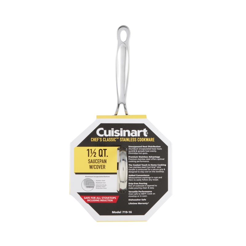 Cuisinart Chef's Classic Stainless Steel Mirror Finish Exterior 1 1/2-Quart Saucepan with Lid, Handle Is Wide and Easy to Grip