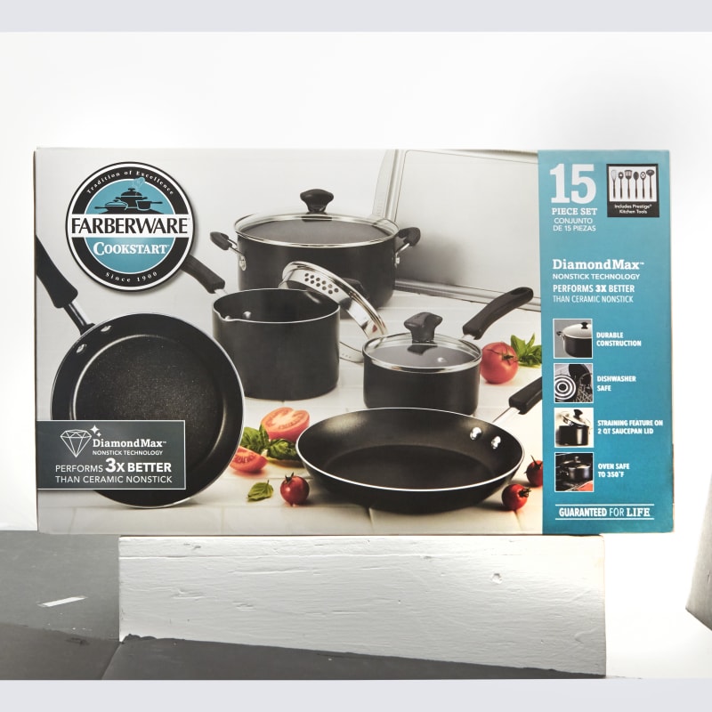 Farberware Cookstart 15-Pc. DiamondMax Nonstick Cookware Set Black