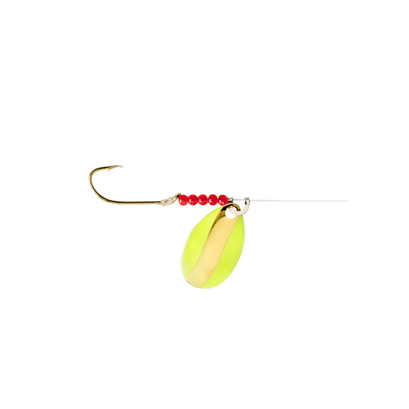 Chartreuse/Gold Red Devil Single Hook Spinner by Lindy at Fleet Farm