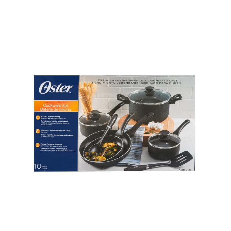 Oster 10-piece Nonstick Aluminum Cookware Set - Black and Gray