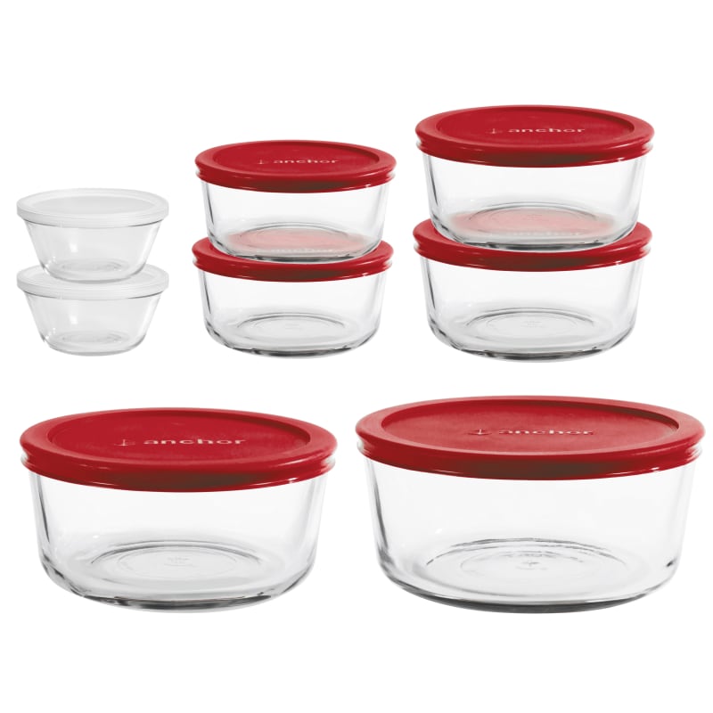 Anchor Hocking 6-Piece Glass Kitchen Food Storage Set with Red Lids