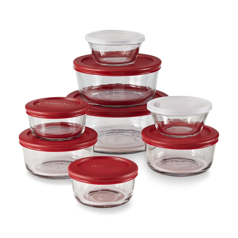 Anchor Hocking Food Storage Set 16-Piece, Red