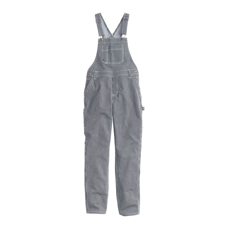 Women's Blue/White Hickory Stripe Relaxed Fit Straight Leg Bib Overalls