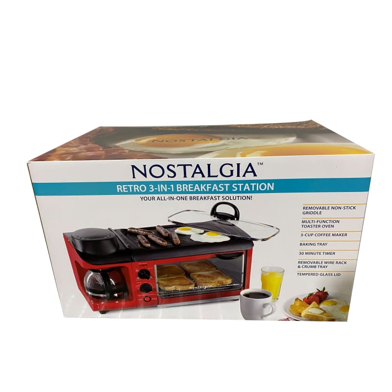 NOSTALGIA RETRO 3-IN-1 BREAKFAST STATION TOASTER GRIDDLE EGG COOKER COMBO