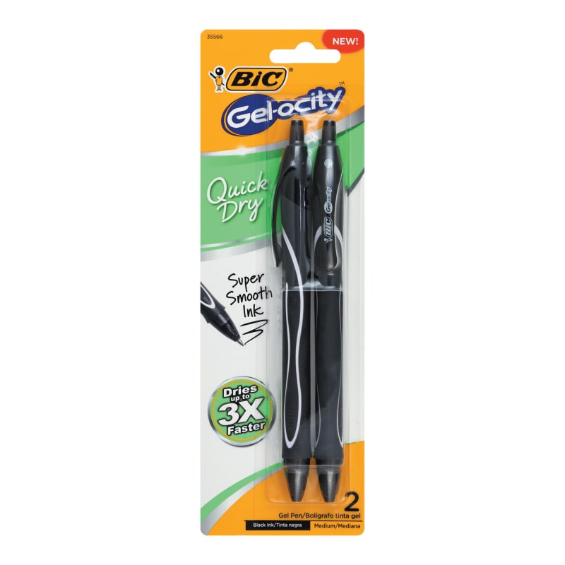 BIC Gel-ocity Retractable Quick Dry Gel Pen, Medium Point (0.7mm), Black,  Comfortable Full Grip, 2-Count at Fleet Farm