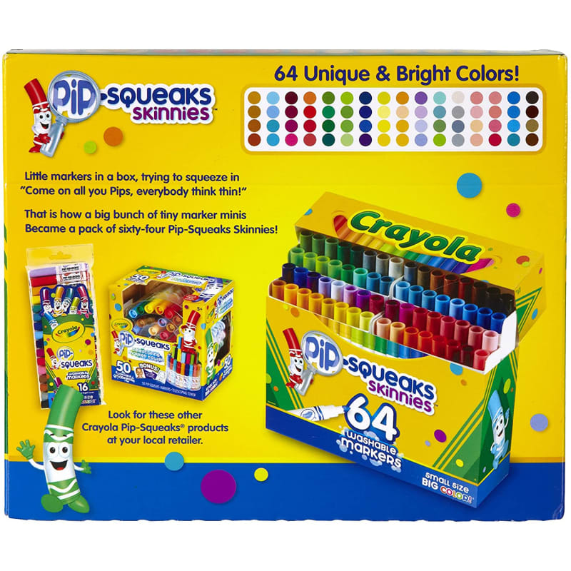 Crayola Pip-Squeaks Skinnies Washable Markers, Medium Bullet Tip, Assorted  Colors, 64/Pack