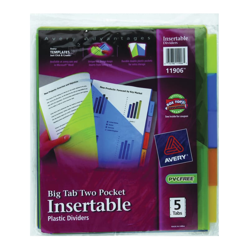 Big Tab Insertable One-Pocket Plastic Dividers, 5-Tab, 11.13 x 9.25, Assorted, 1 Set Big Tab Insertable One-Pocket Plastic Dividers, 5-Tab, 11.13 x 9.25, Assorted, 1 Set